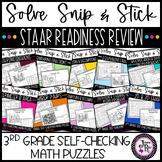 3rd Grade Math STAAR Prep: Solve, Snip & Stick Puzzles for
