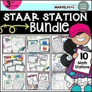 Preview of 3rd Grade Math STAAR Stations Bundle | Fun & Engaging Math Centers