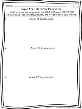 3rd Grade Same Area Different Perimeter Worksheets | TpT