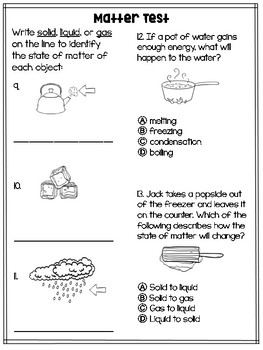 3rd Grade Science Matter Test: Big Idea 8 and 9 by Cori Melton | TpT