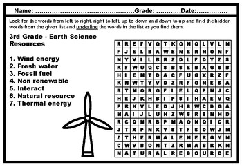 3rd Grade Science Year Long Word Search Worksheets No Prep Sub Plan