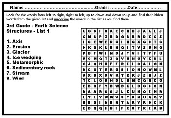 3rd Grade Science, Year Long, Word Search Worksheets, No Prep, Sub Plan