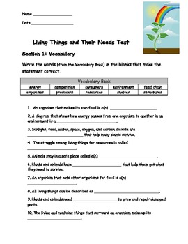 3rd grade science plants animals assessment and study guide by jamie