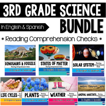Preview of 3rd Grade Science Reading Comprehension Bundle in English & Spanish