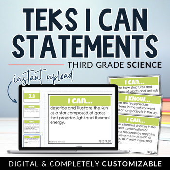 Preview of 3rd Grade Science TEKS I Can Statements Digital + Editable Agenda Slides
