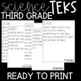 3rd Grade Science TEKS (Ready to Print)