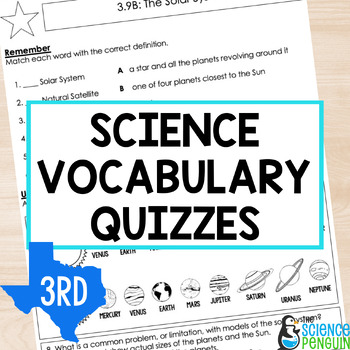 3rd Grade Science TEKS Vocabulary Quizzes by The Science Penguin