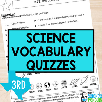 Preview of 3rd Grade Science Vocabulary Quizzes | TEKS Printable & Digital Resource Forms