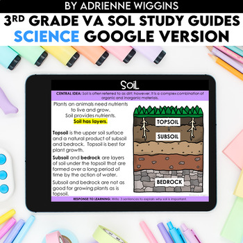 Preview of 3rd Grade Science VA SOL (Google Classroom) Study Guides