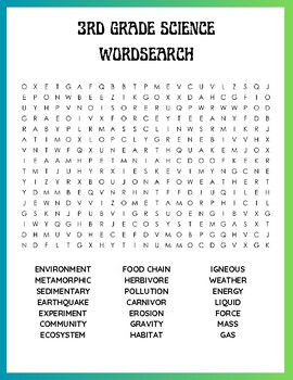 Preview of 3rd Grade Science Vocabulary Word Search