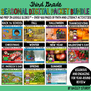 Preview of 3rd Grade Seasonal and Holiday Digital Packet Bundle