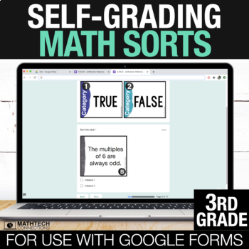 Preview of 3rd Grade Self-Grading Math Sorts Digital Centers Paperless Math Review Games