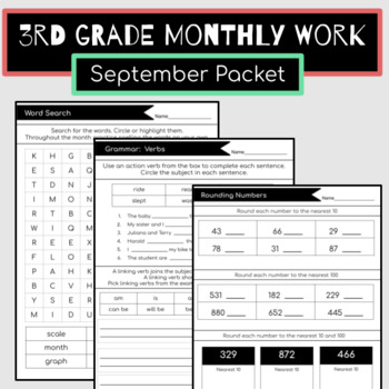 Preview of 3rd Grade September Packet: Back to School [Independent Work Packet]