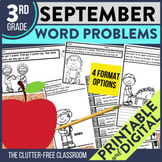 3rd Grade September Word Problems printable and digital ma