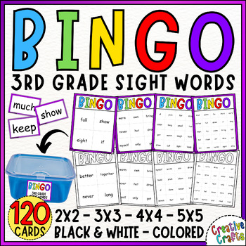 3rd Grade Editable Sight Word Games Bingo Cards 2x2, 3x3, 4x4, 5x5 Boards