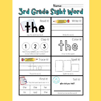 Preview of 3rd Grade Sight Word Practice Worksheets