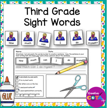 Preview of 3rd Grade Sight Words Handwriting and Scrambled Sentence Sequencing Worksheets