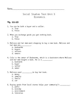 Preview of 3rd Grade Social Studies- Economics Test