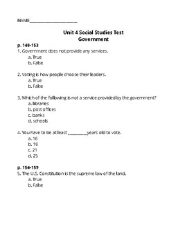 Preview of 3rd Grade Social Studies- Government Test