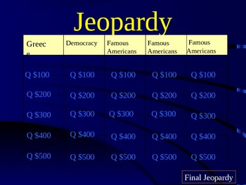 Preview of 3rd Grade Social Studies Jeopardy Game Review