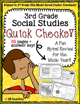 Preview of 3rd Grade Ohio Social Studies Review Activity Set (32 spiral quick checks!)