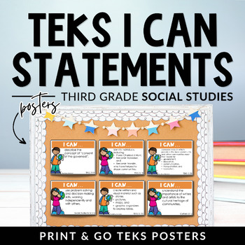 Preview of 3rd Grade Social Studies TEKS I Can Statements Printable Posters Classroom Decor