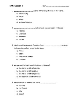 3rd Grade Social Studies Unit 2 Lesson 4 Quiz- Culture of ...