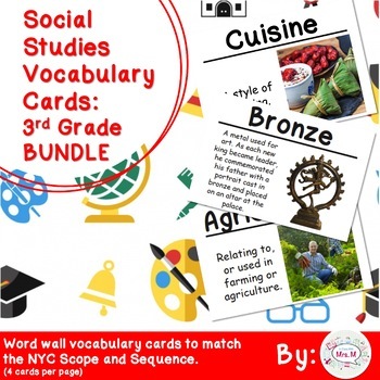 Preview of 3rd Grade Social Studies Vocabulary Cards: All Year BUNDLE