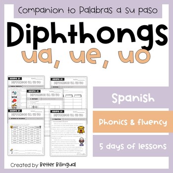 Preview of 3rd Grade Spanish Diphthongs UA UE UO 5 lessons and reading passage