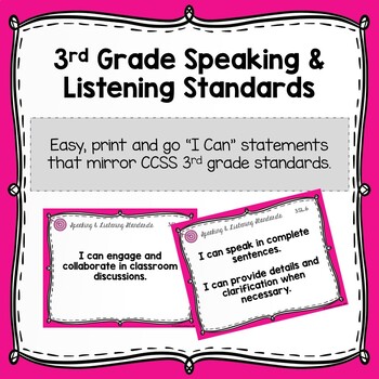 Preview of 3rd Grade Speaking and Listening Standards - "I Can" Statements