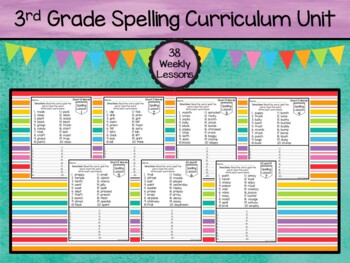 Preview of 3rd Grade Spelling Curriculum Unit.  38 Weekly Lessons.  Prints 570 pages.