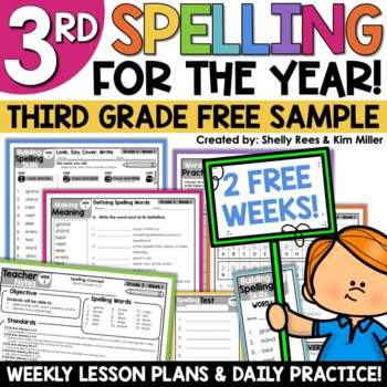 Preview of 3rd Grade Spelling & Vocabulary Activities, Spelling Words & Lists 2 FREE WEEKS