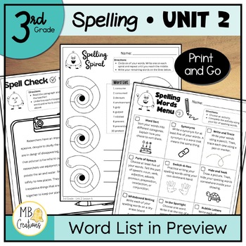 Preview of 3rd Grade Spelling Word Practice Worksheets for iReady Magnetic Reading Unit 2