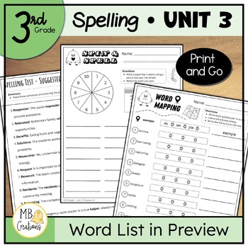 Preview of 3rd Grade Spelling Word Practice Worksheets for iReady Magnetic Reading Unit 3