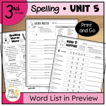 Preview of 3rd Grade Spelling Word Practice Worksheets for iReady Magnetic Reading Unit 5