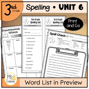 Preview of 3rd Grade Spelling Word Practice Worksheets for iReady Magnetic Reading Unit 6