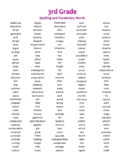 3rd Grade Spelling and Vocabulary Printable