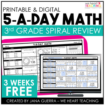 Preview of 3rd Grade Spiral Math Review | 3 Week FREE | Back to School Math