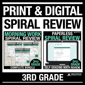 Preview of 3rd Grade Spiral Review Printable & Digital Math Bundle Google Forms