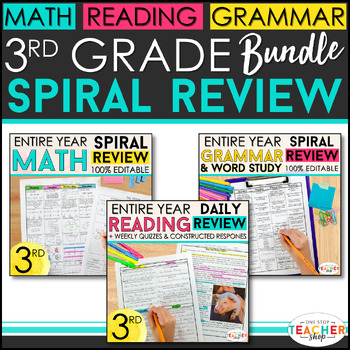 Preview of 3rd Grade Spiral Review MEGA BUNDLE | Reading, Math, & Grammar