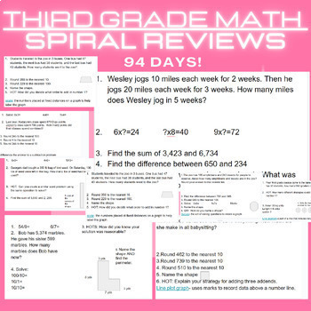 Preview of Year Long 3 Spiral Reviews, Activating Strategies, Mix of all math standards
