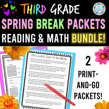 Preview of 3rd Grade Spring Break Packet BUNDLE | Reading and Math Packets | No Prep