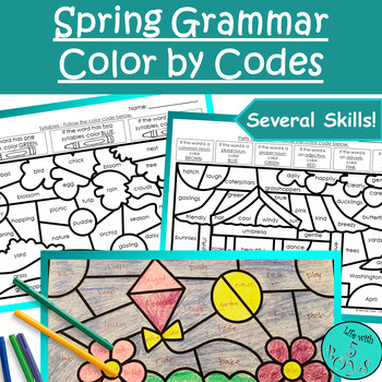Preview of 3rd Grade Spring Grammar & Parts of Speech Review Color by Code Activities