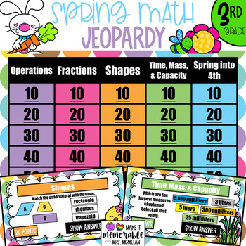 Preview of 3rd Grade Spring Math Jeopardy Review Game [EDITABLE]