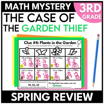 Preview of Spring Math Mystery 3rd Grade End of Year Math Review Garden Escape Room Game