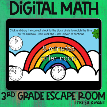 Preview of 3rd Grade St. Patrick's Day Digital Math Telling Time Escape Room