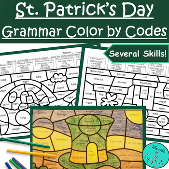 Preview of 3rd Grade St. Patrick's Day Grammar & Parts of Speech Color by Code Activities