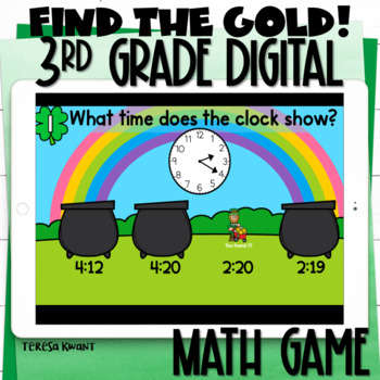 Preview of 3rd Grade St. Patrick's Day Math Telling Time & Elapsed Time Digital Review Game