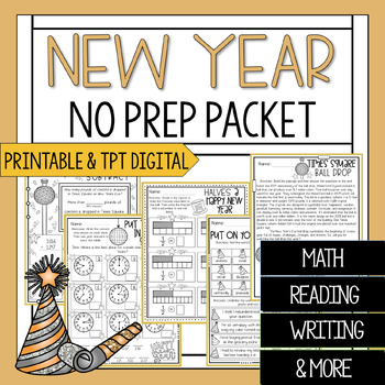 Preview of 3rd Grade New Year's Day Packet | Math and Reading New Year's Worksheets