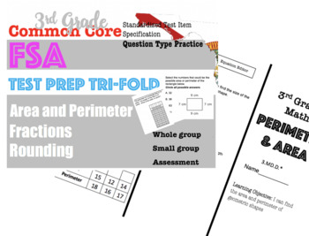 Preview of 3rd Grade Standardized MATH TEST prep Trifolds BUNDLE